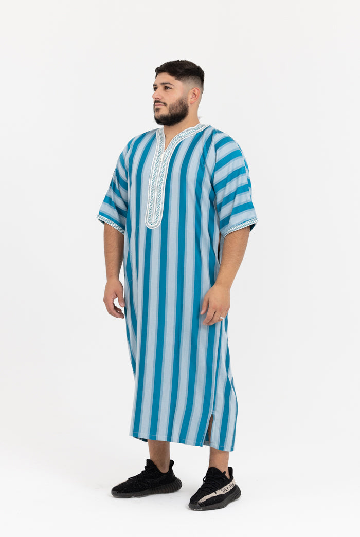 Moroccan Striped Short Sleeve Thobe - Teal