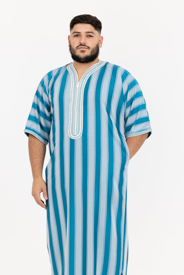 Moroccan Striped Short Sleeve Thobe - Teal