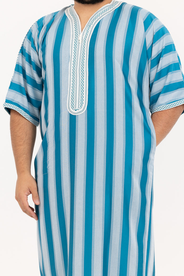 Moroccan Striped Short Sleeve Thobe - Teal