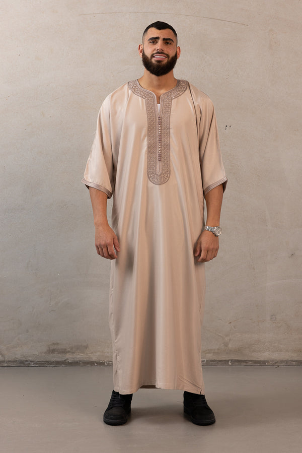 Moroccan Plain Short Sleeve Thobes - Beige
