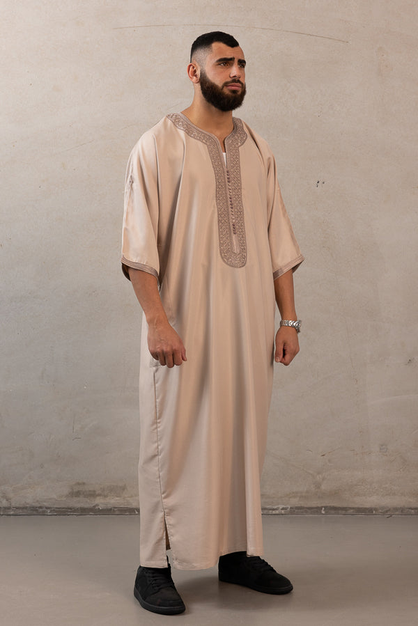 Moroccan Plain Short Sleeve Thobes - Beige