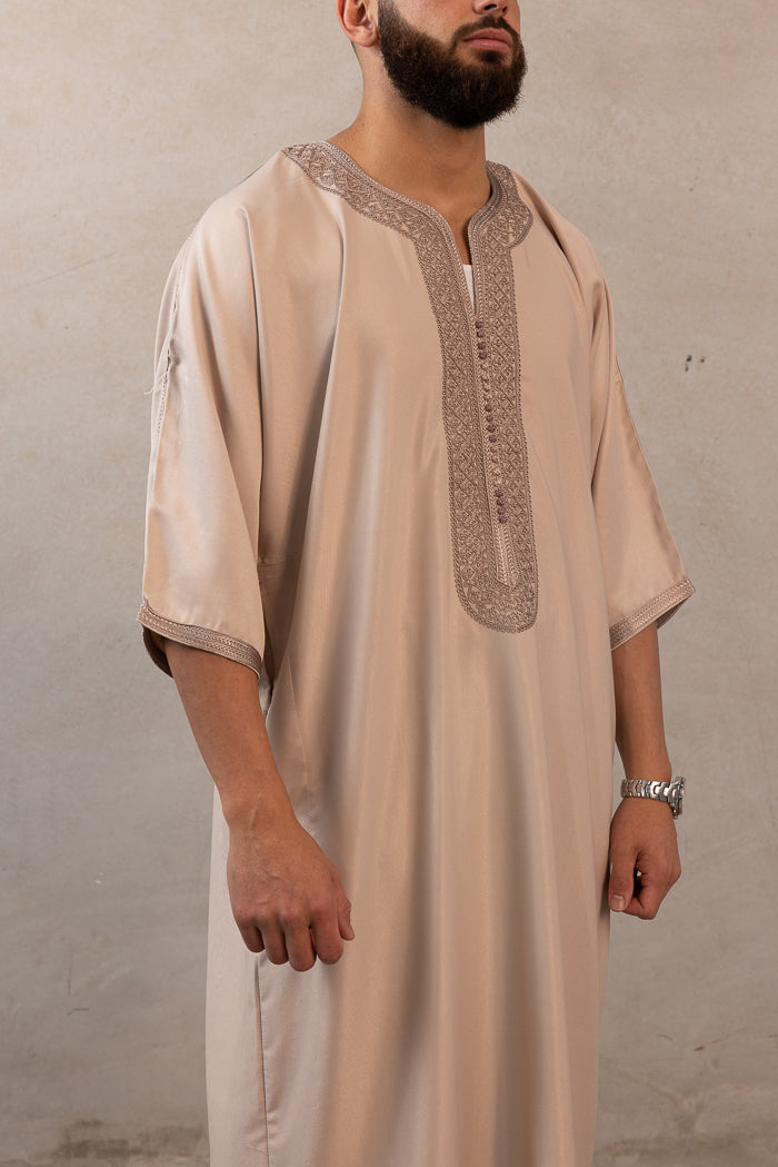 Moroccan Plain Short Sleeve Thobes - Beige