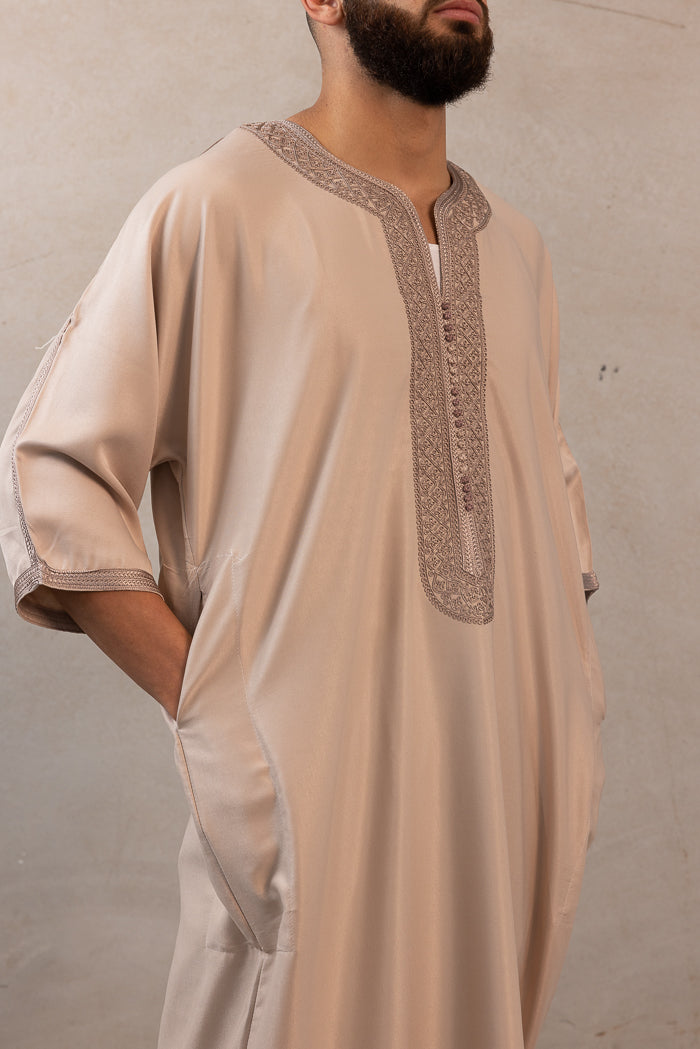 Moroccan Plain Short Sleeve Thobes - Beige