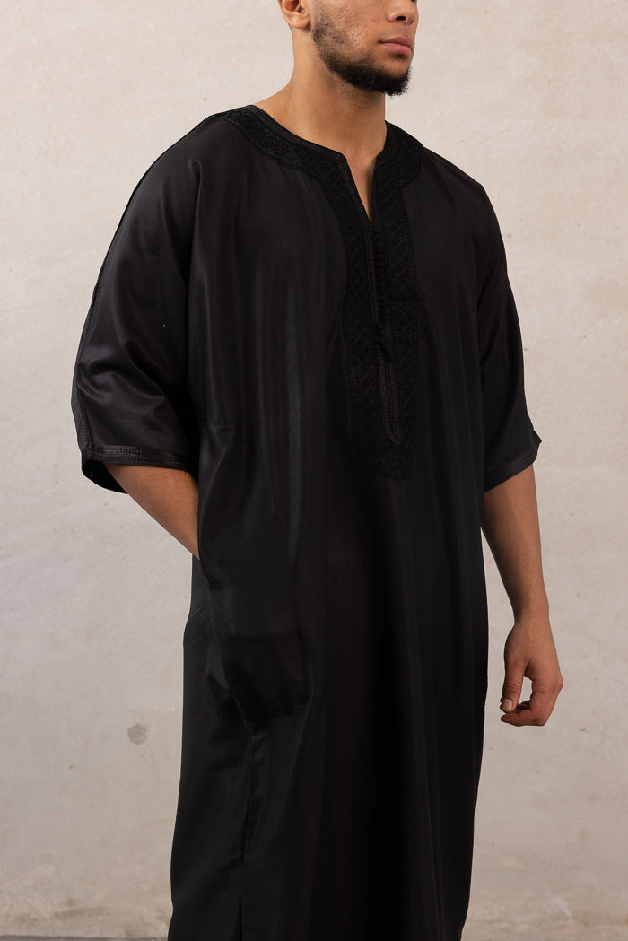 Moroccan Plain Short Sleeve Thobes - Black