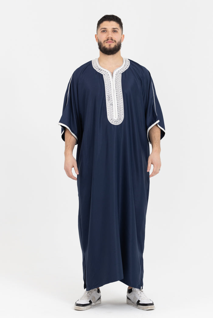 Moroccan Plain Short Sleeve Thobes - Blue Grey