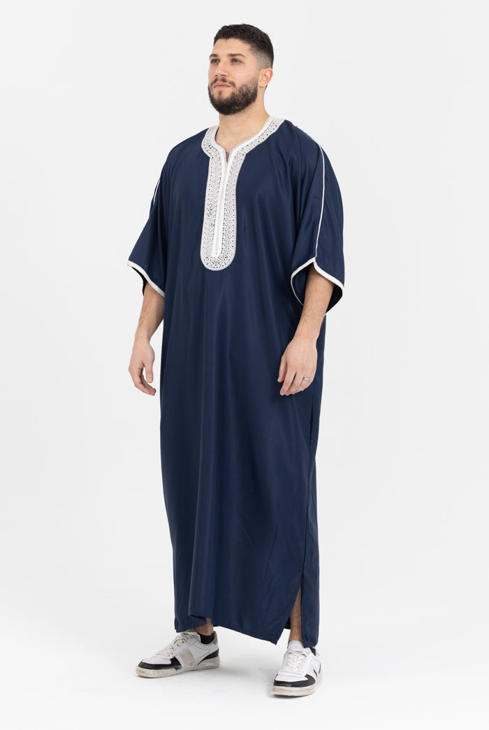 Moroccan Plain Short Sleeve Thobes - Blue Grey