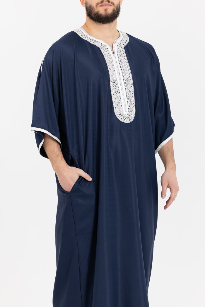 Moroccan Plain Short Sleeve Thobes - Blue Grey