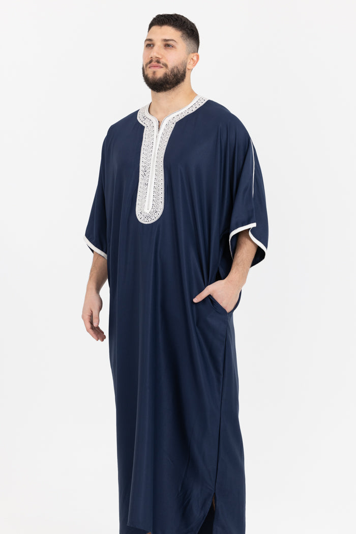 Moroccan Plain Short Sleeve Thobes - Blue Grey
