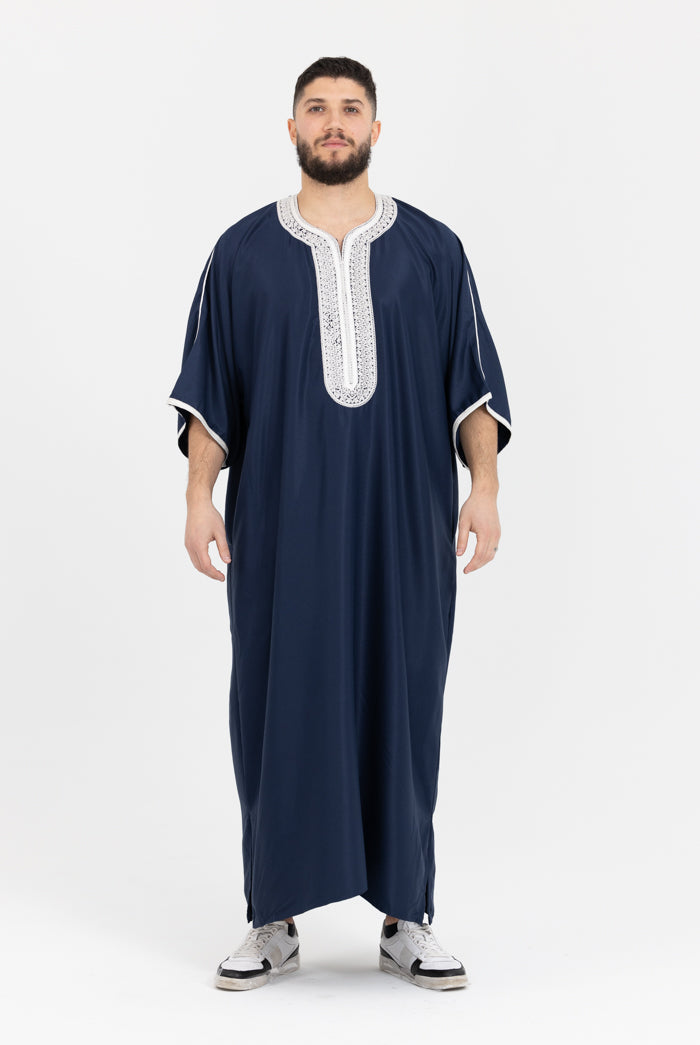 Moroccan Plain Short Sleeve Thobes - Blue Grey