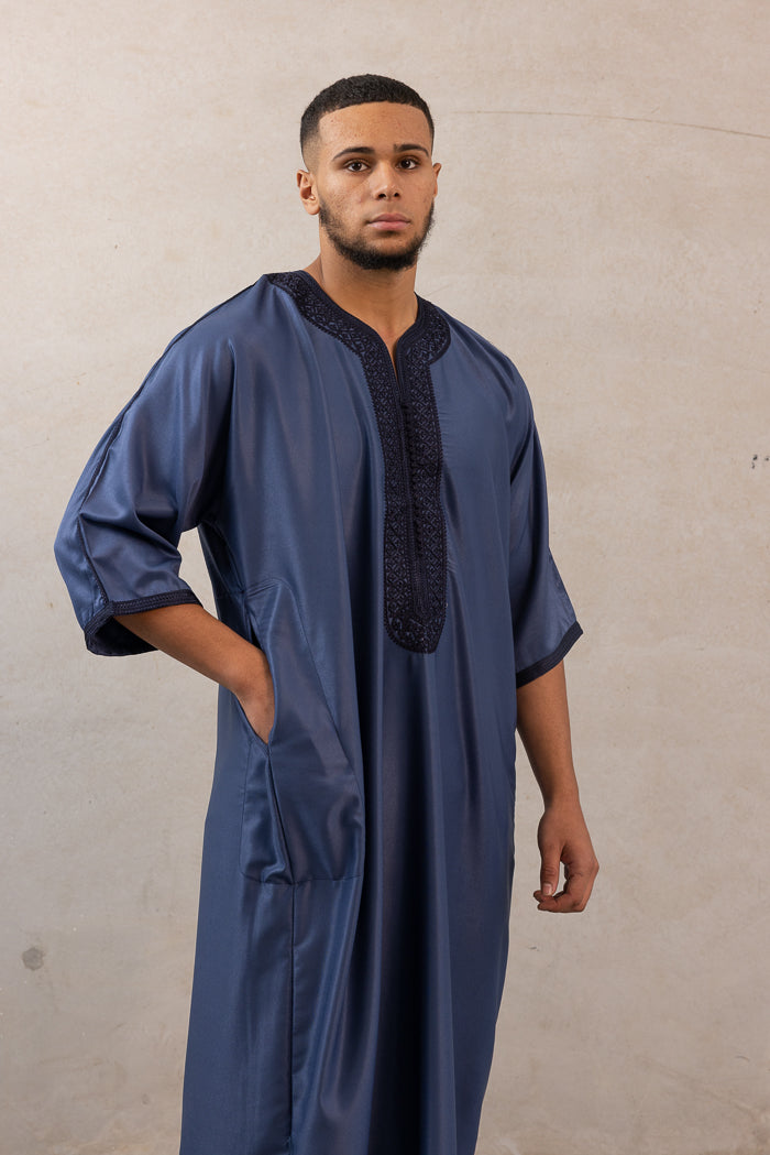 Moroccan Plain Short Sleeve Thobes - Blue