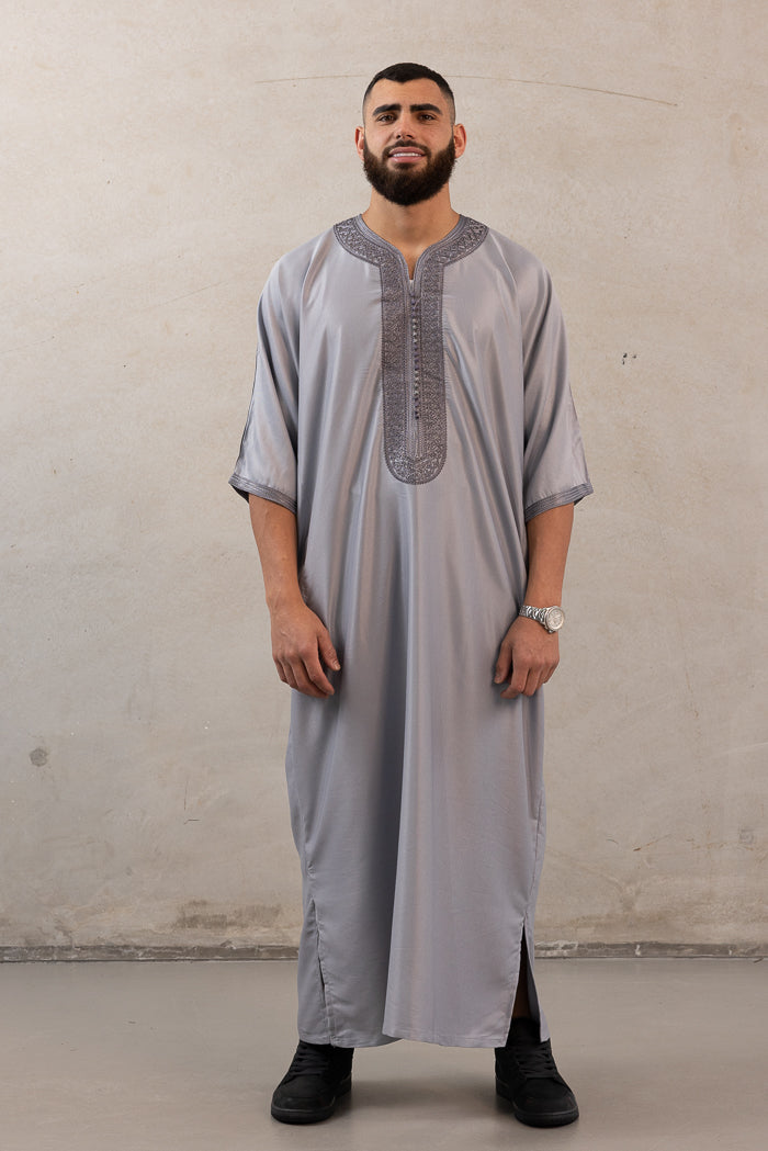 Moroccan Plain Short Sleeve Thobes - Grey