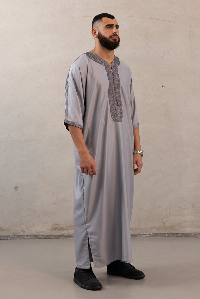 Moroccan Plain Short Sleeve Thobes - Grey