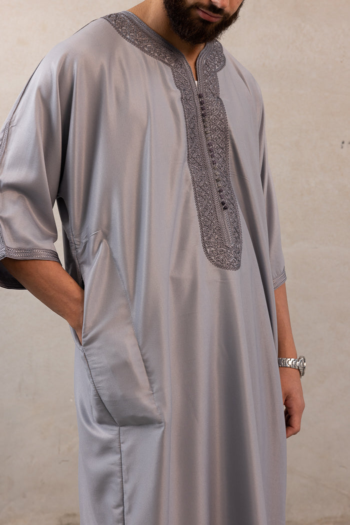 Moroccan Plain Short Sleeve Thobes - Grey