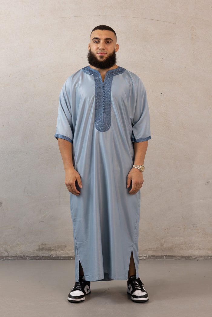 Moroccan Plain Short Sleeve Thobes - Sky Blue