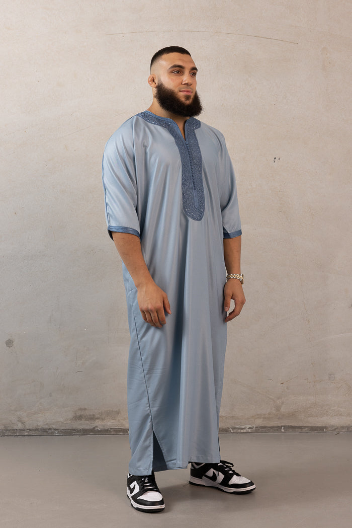 Moroccan Plain Short Sleeve Thobes - Sky Blue