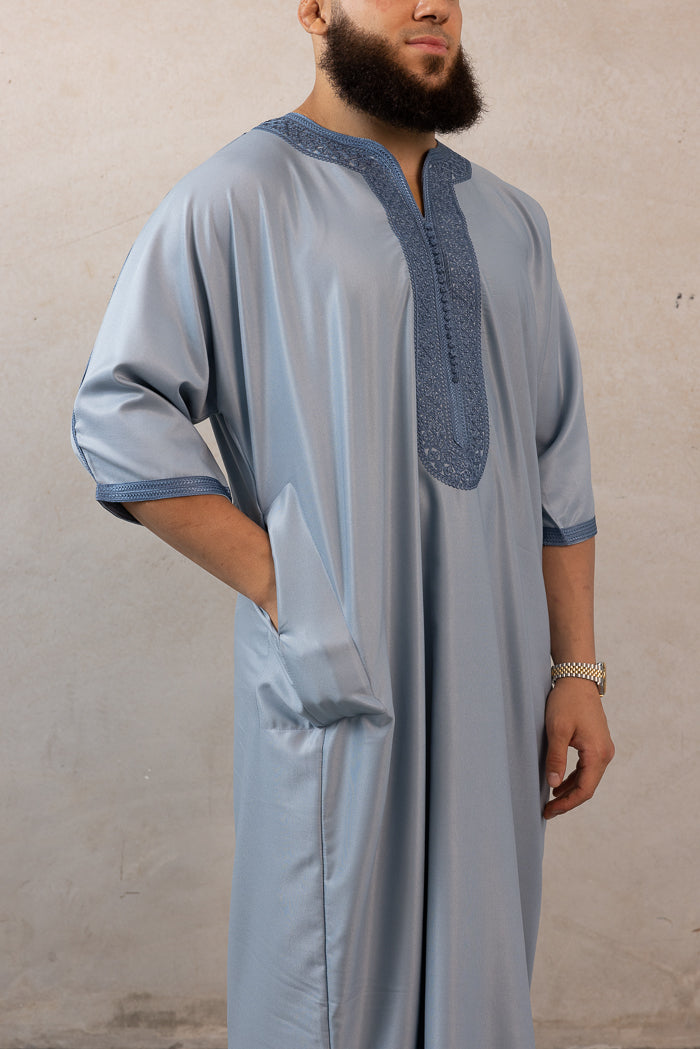 Moroccan Plain Short Sleeve Thobes - Sky Blue