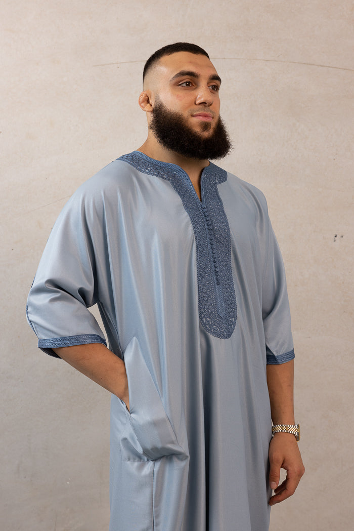 Moroccan Plain Short Sleeve Thobes - Sky Blue