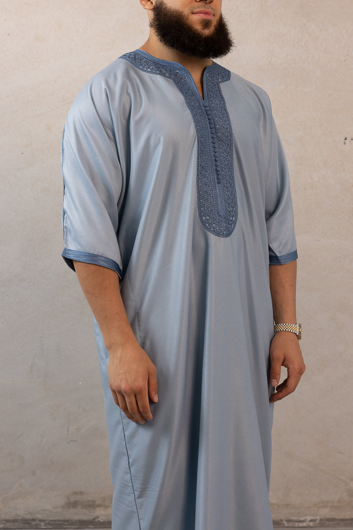 Moroccan Plain Short Sleeve Thobes - Sky Blue