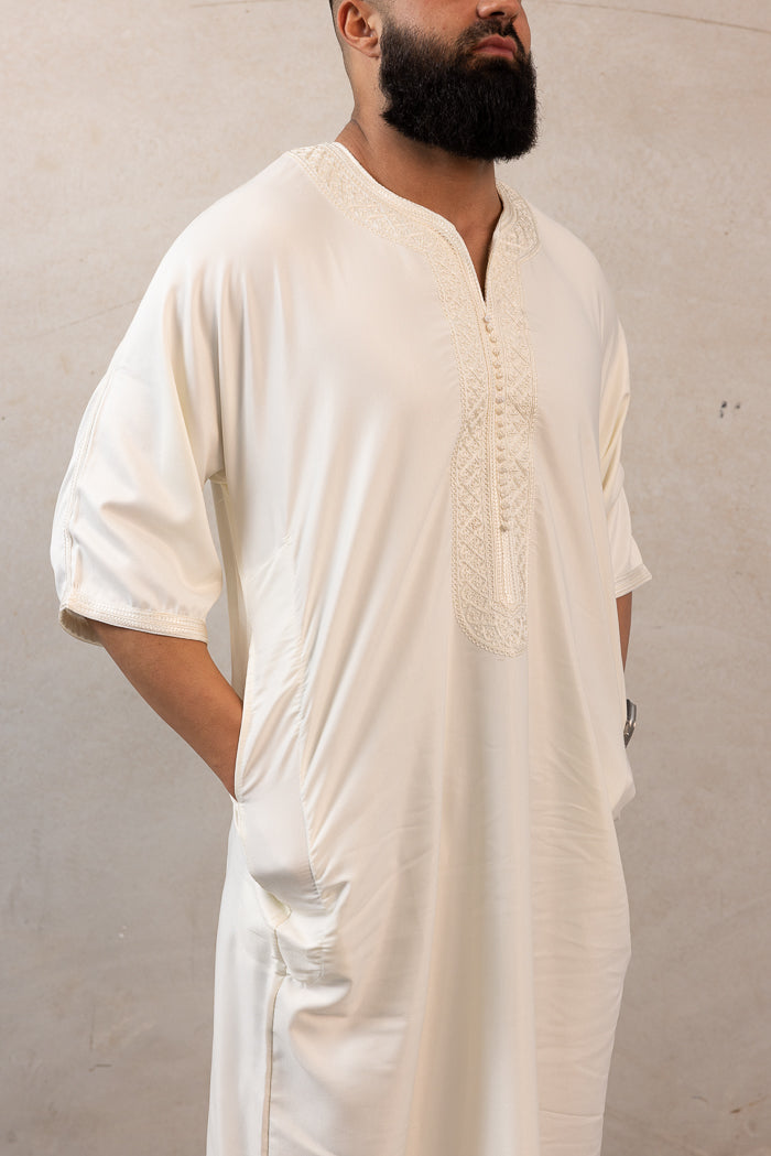 Moroccan Plain Short Sleeve Thobes - White