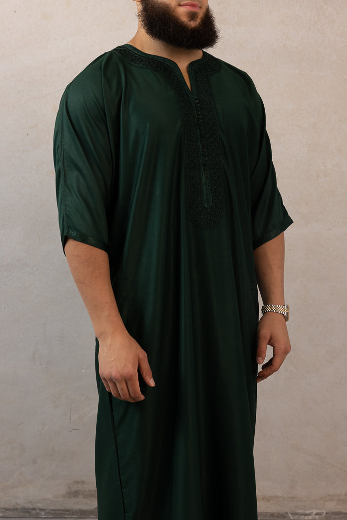Moroccan Plain Short Sleeve Thobes - Emerald