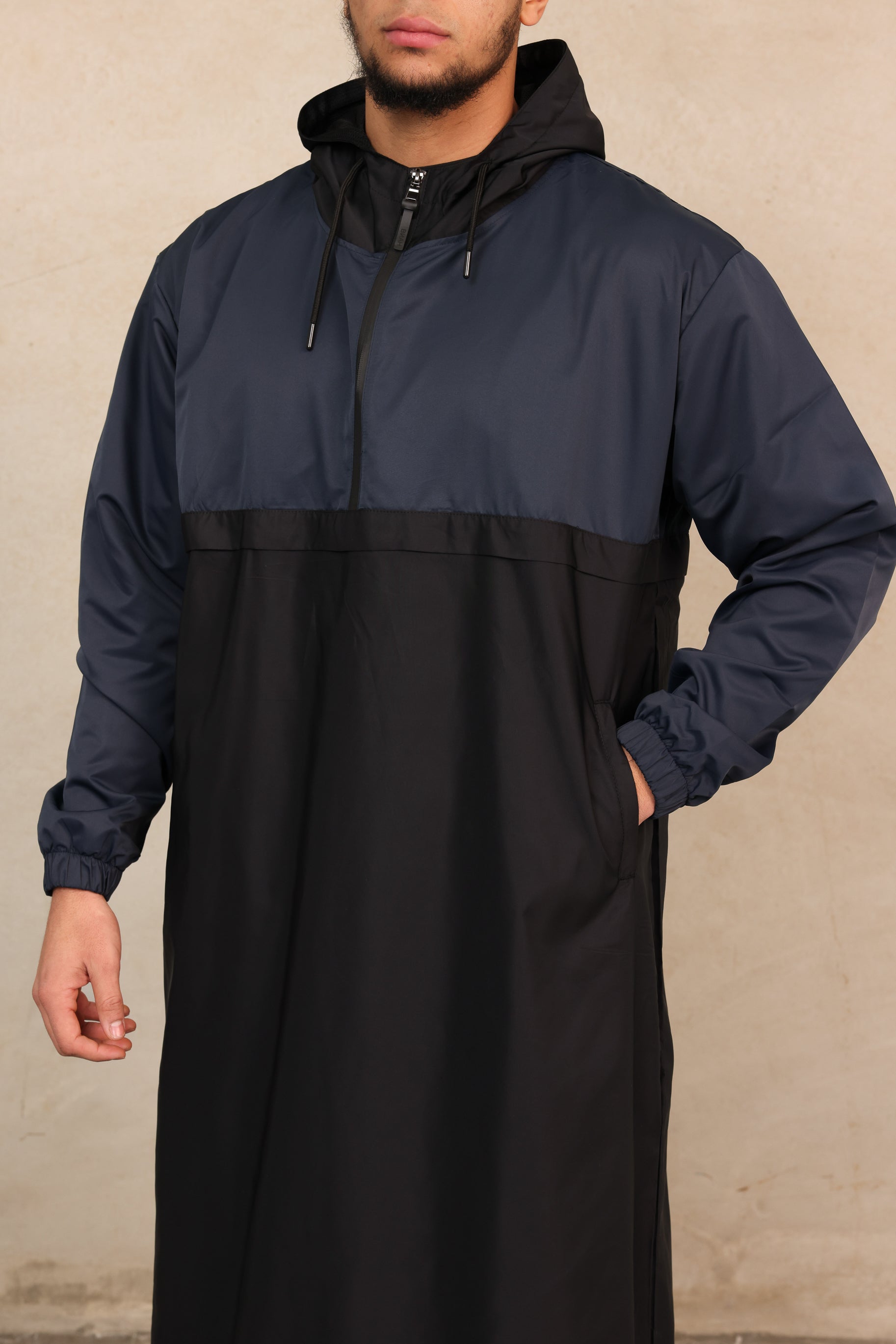 Men's Nour 2 Tone Thobe - Black & Navy