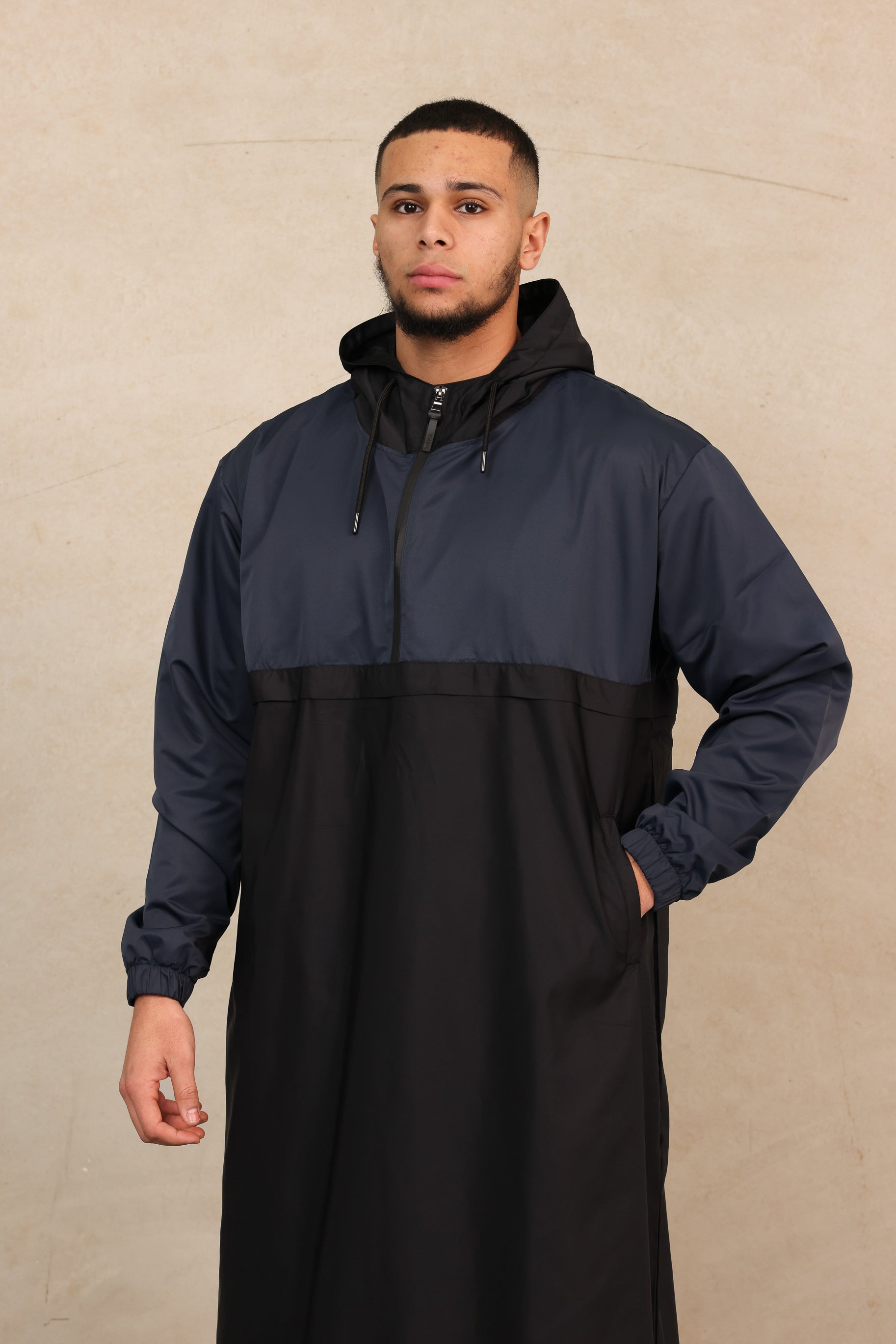 Men's Nour 2 Tone Thobe - Black & Navy