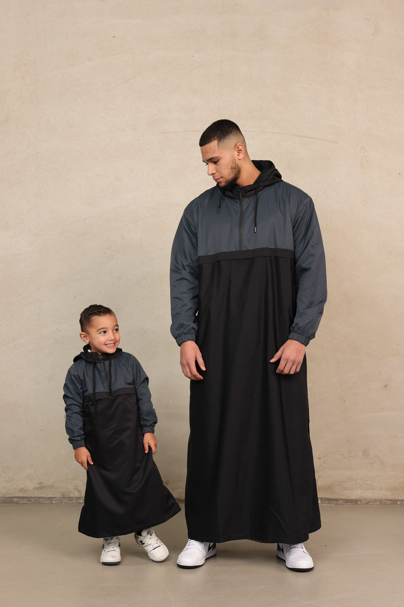 Boys Nour 2 Tone Thobe - Black & Teal Blue