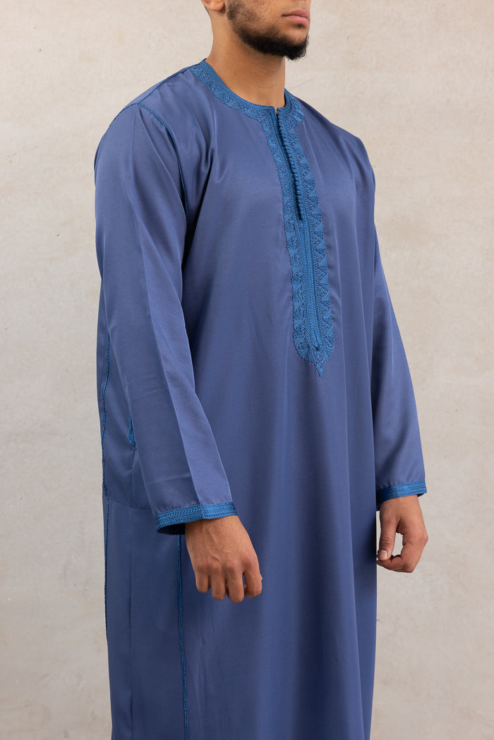 Moroccan Long Sleeve Thobe - Blue