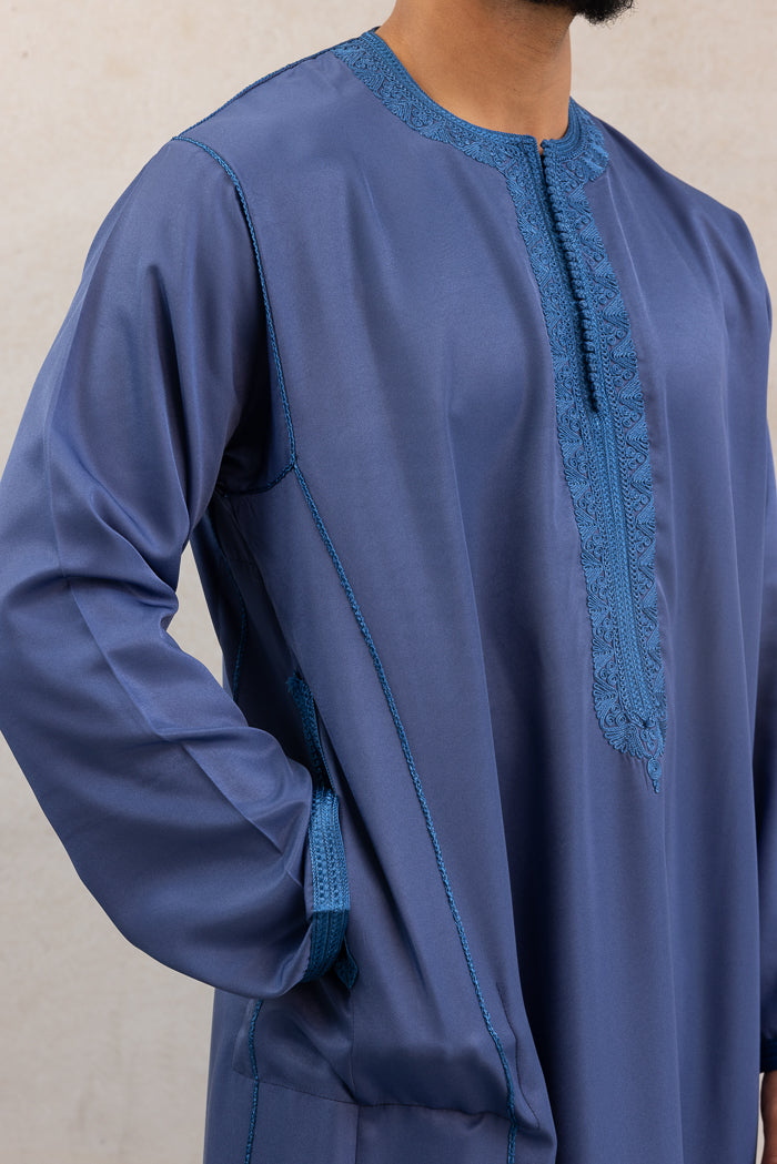Moroccan Long Sleeve Thobe - Blue