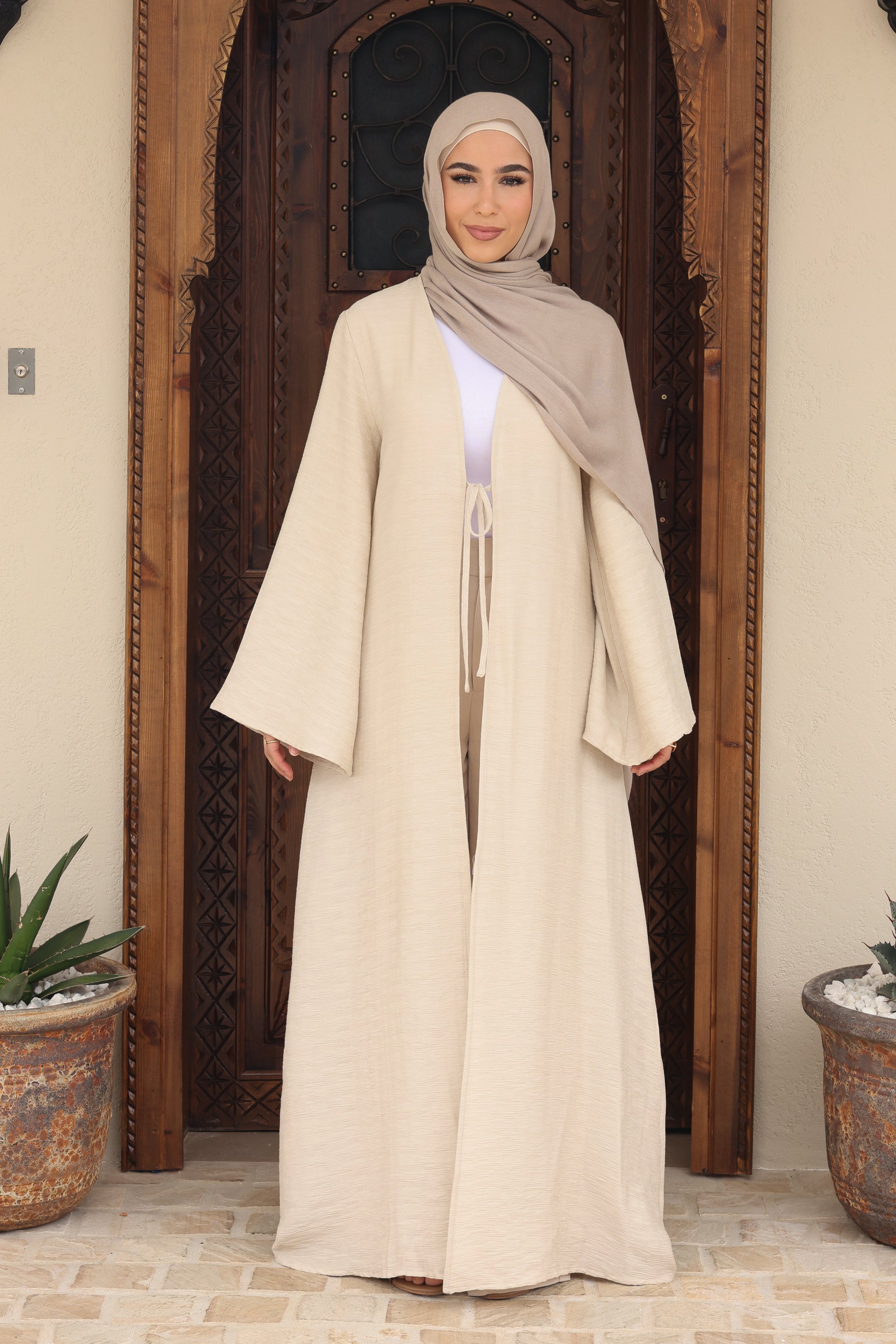 Nadira Crinkle Maxi Tie Up Kimono - Oat