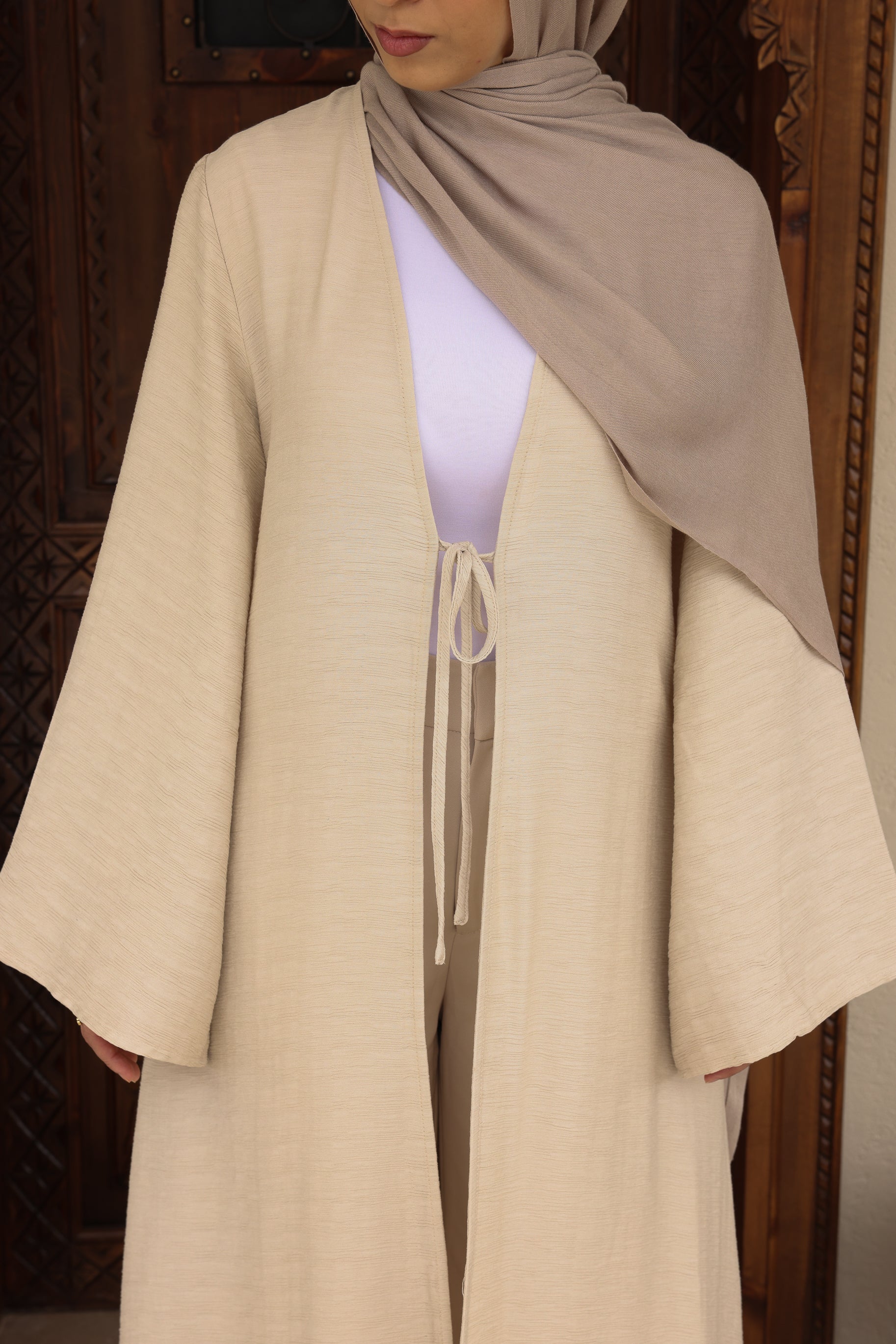 Nadira Crinkle Maxi Tie Up Kimono - Oat