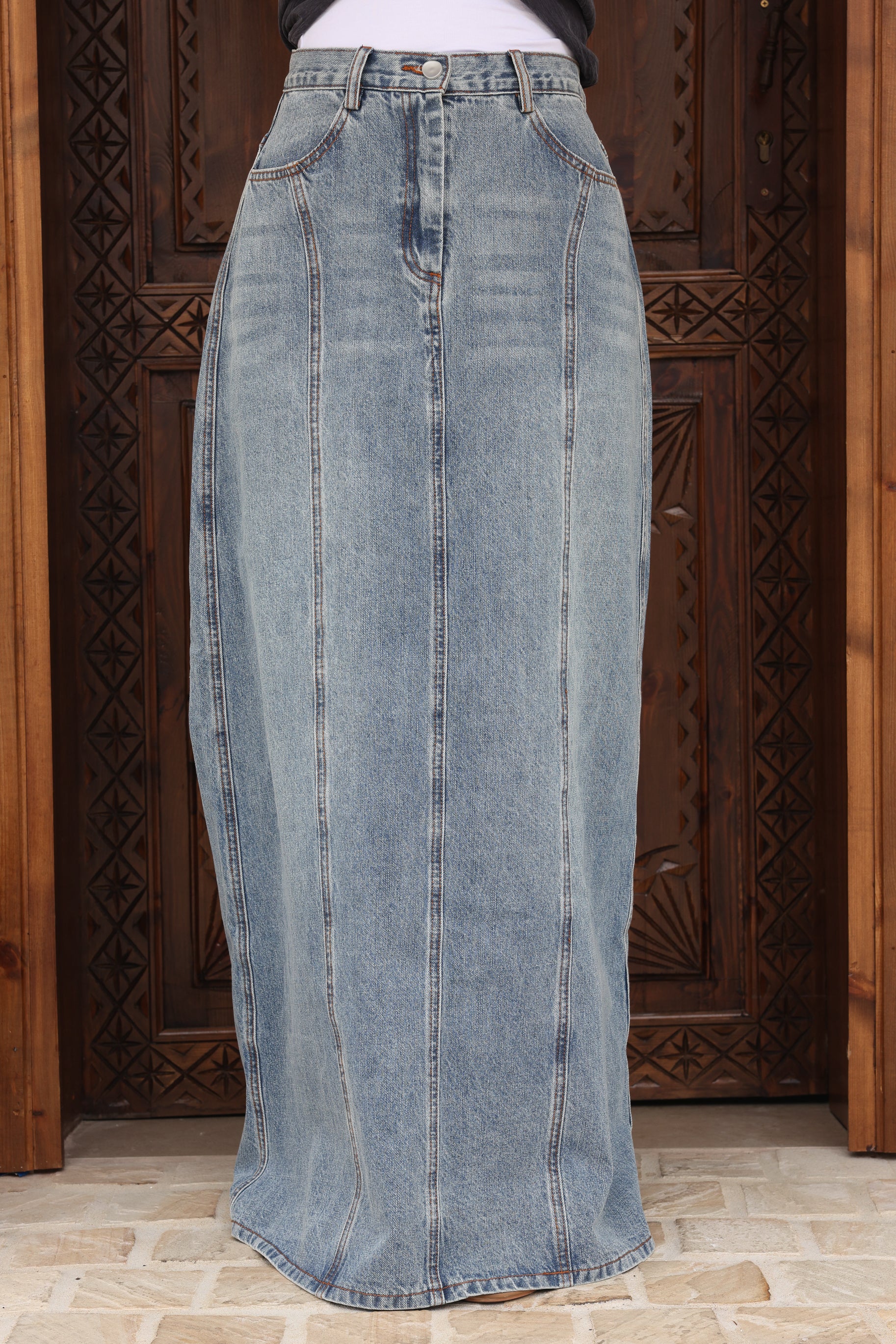 Denim Panelled Skirt