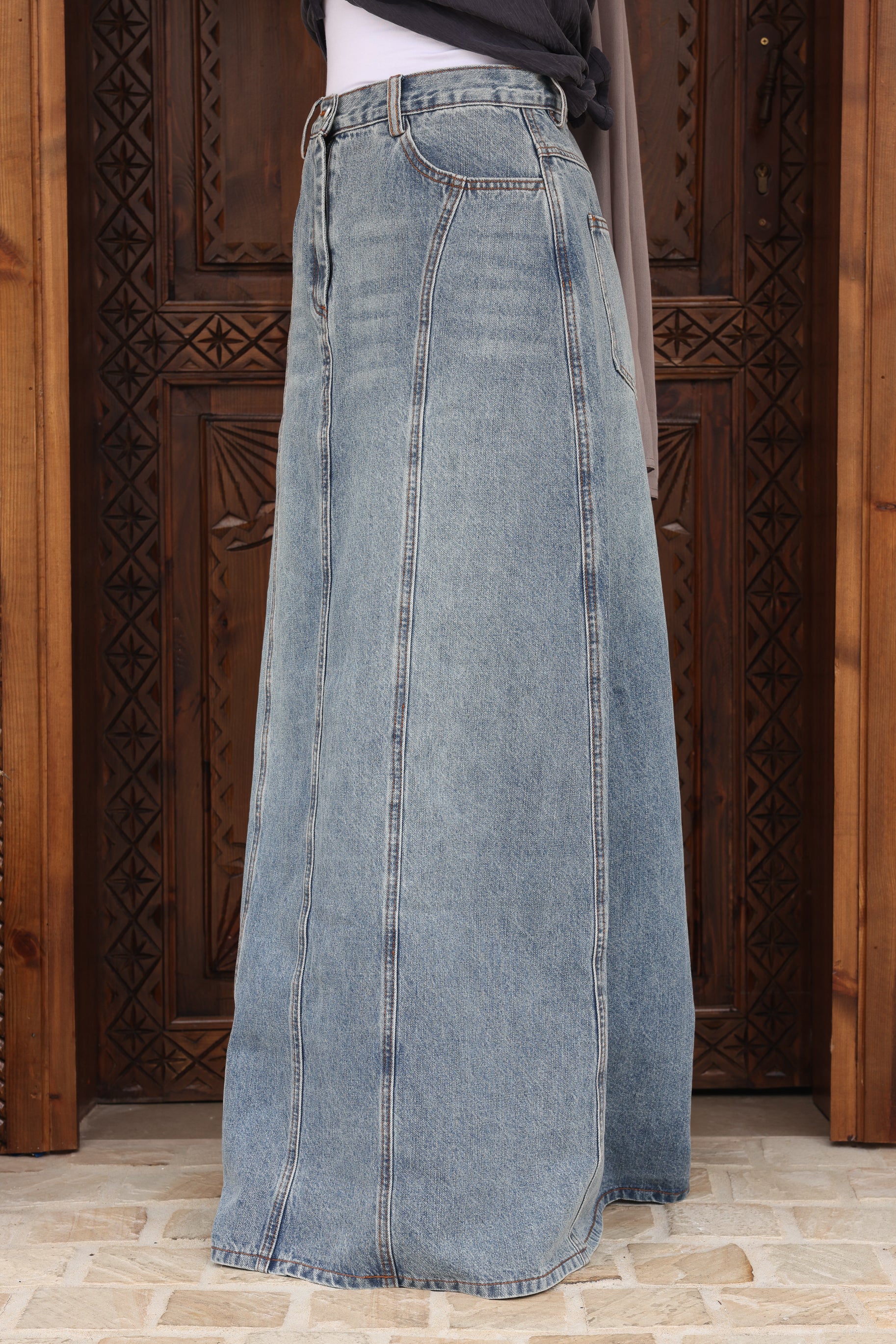 Denim Panelled Skirt