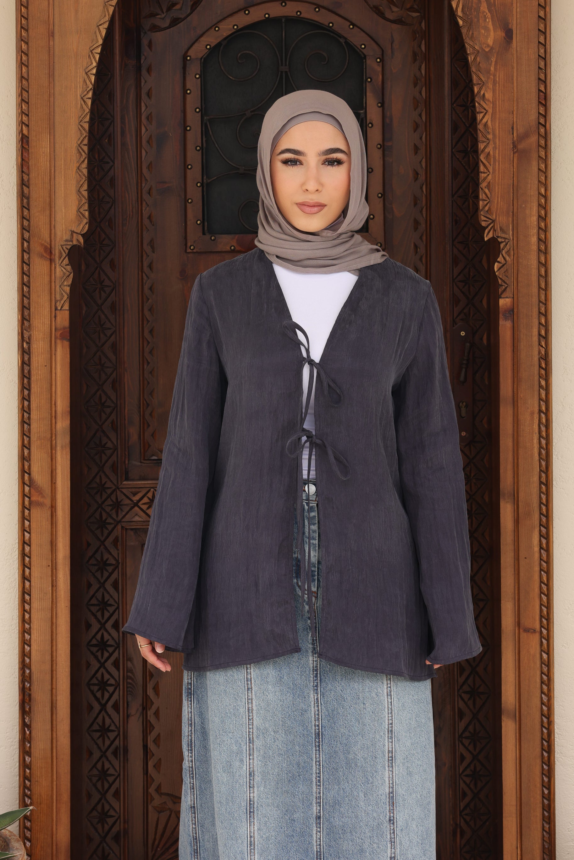 Nadira Tencel Tie Up Top - Navy