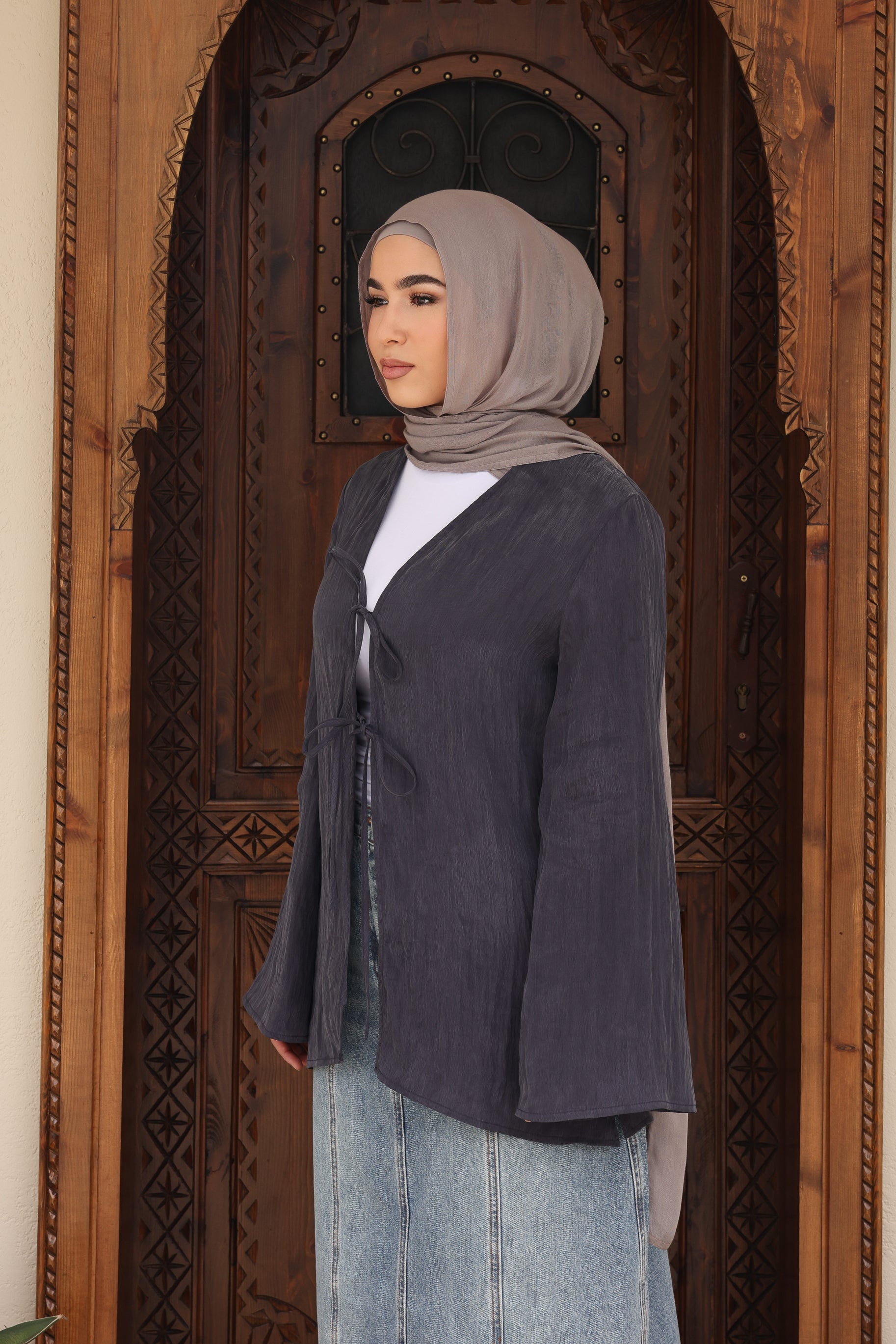 Nadira Tencel Tie Up Top - Navy
