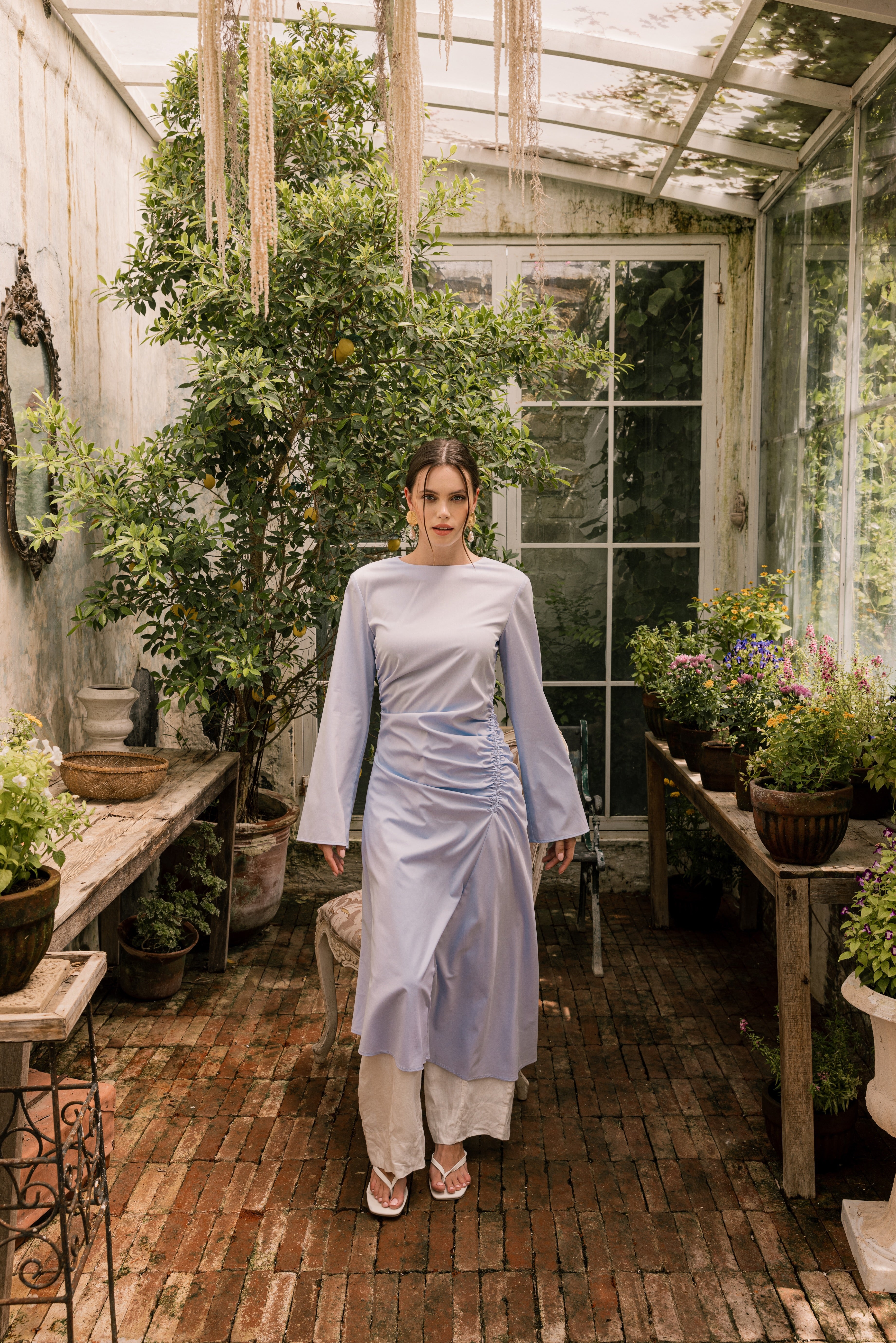 Ruched Asymmetric Tunic - Periwinkle