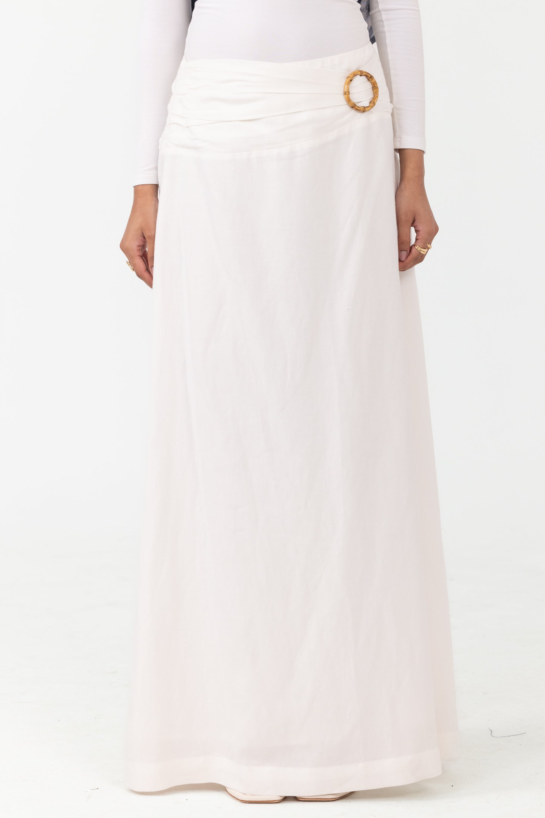 Naila A Line Linen Skirt - White