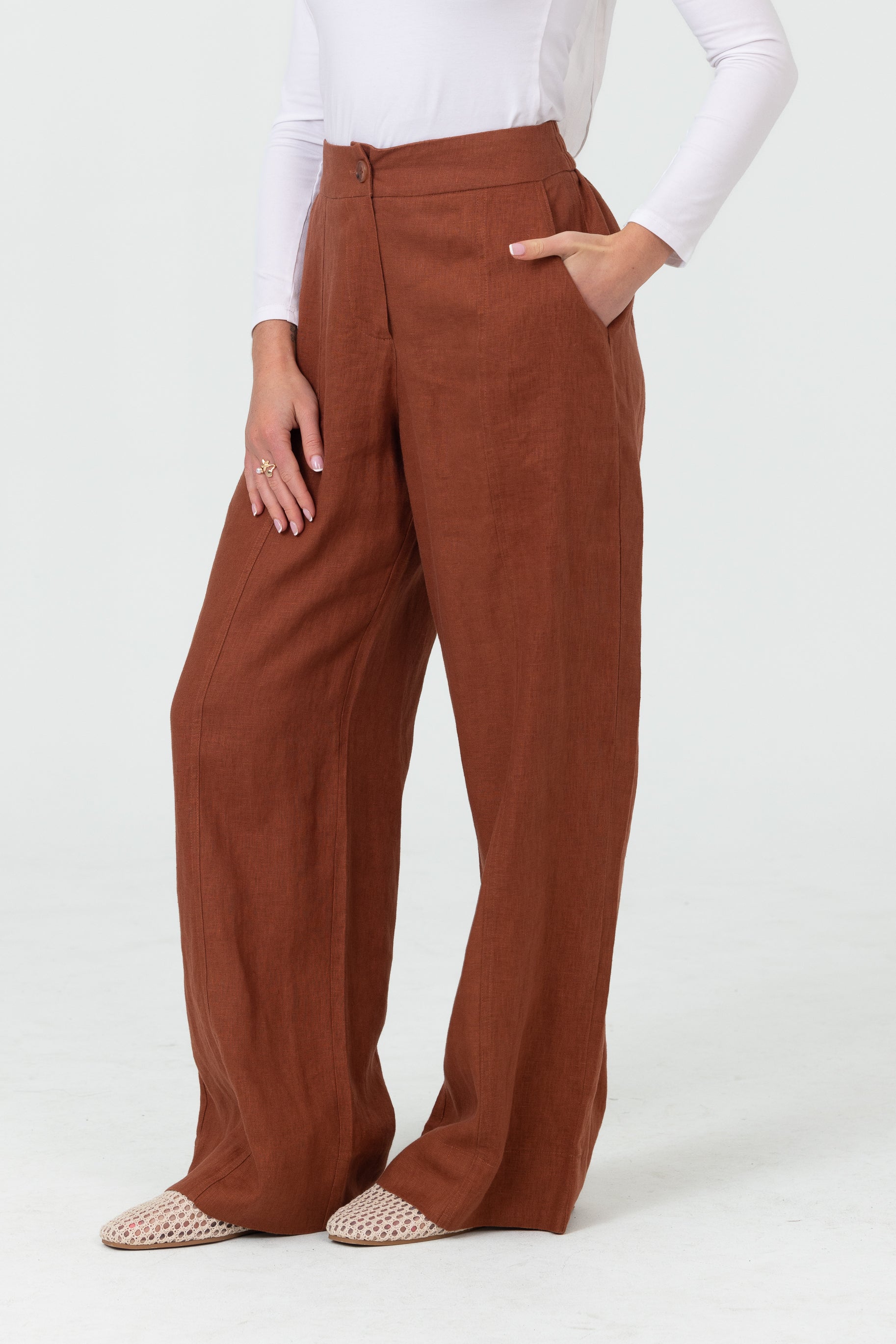 Anaya Wide Leg Pants - Clay