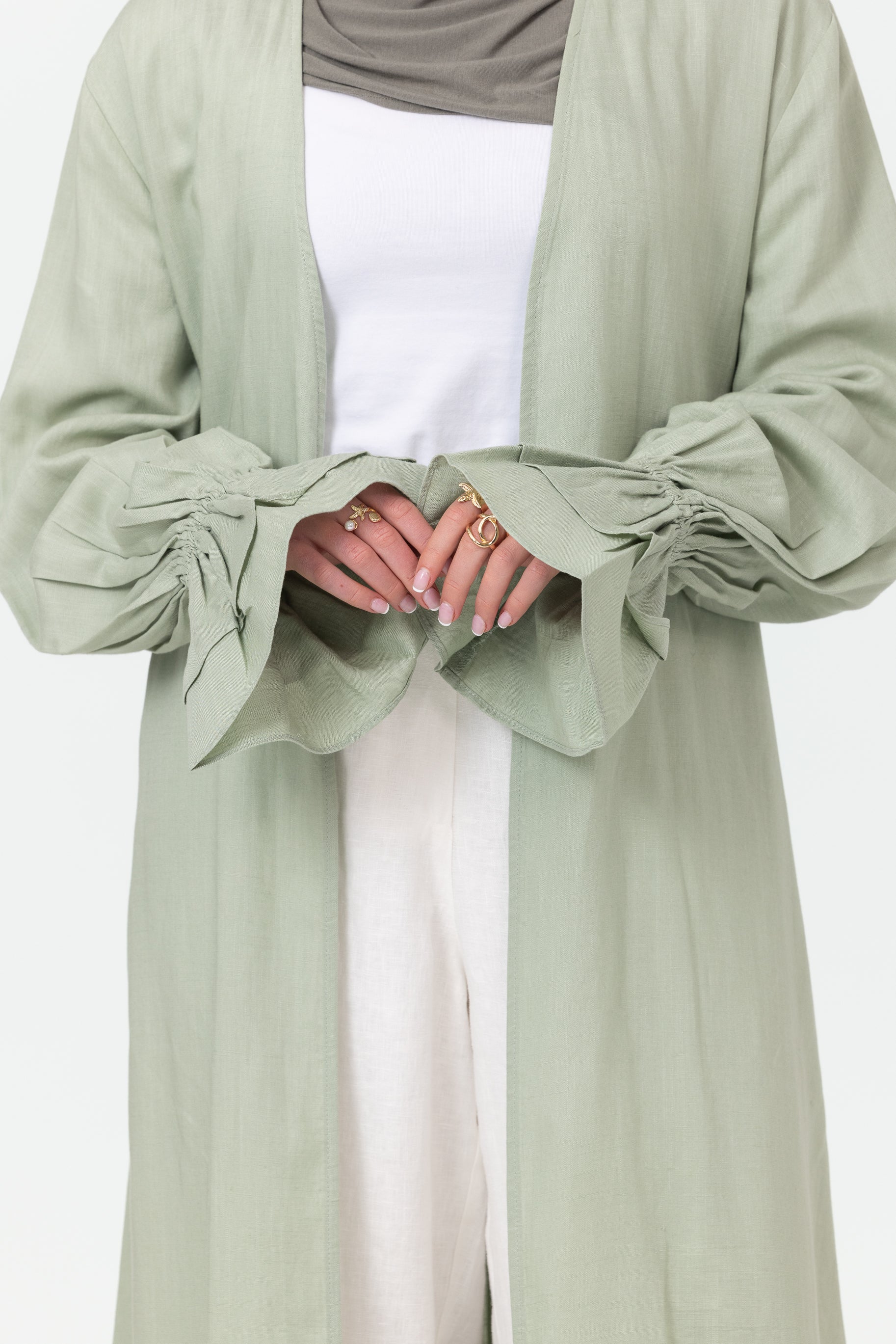 Aria Flounce Open Abaya - Mint