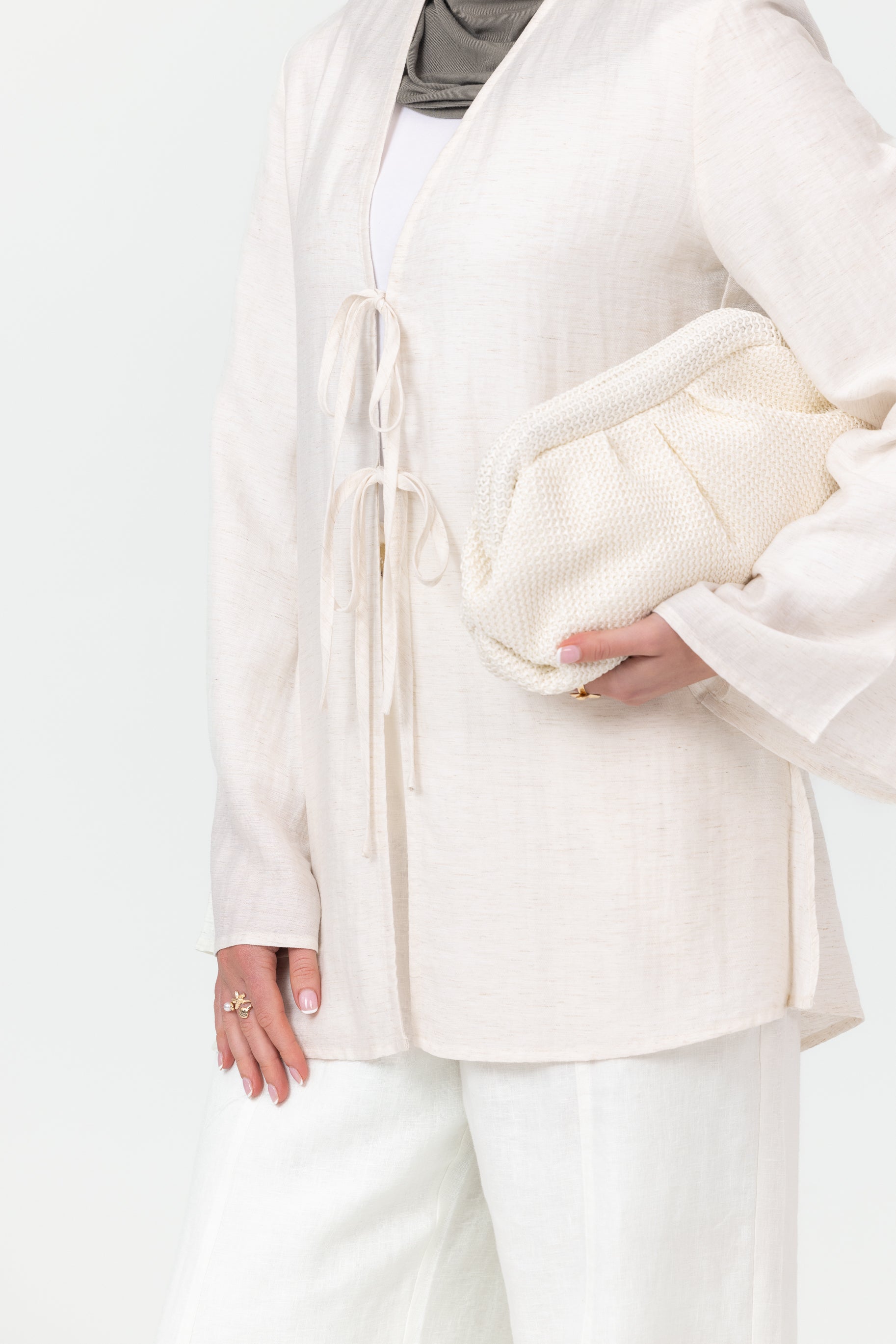 Nadira Linen Tie Up Top - Oat