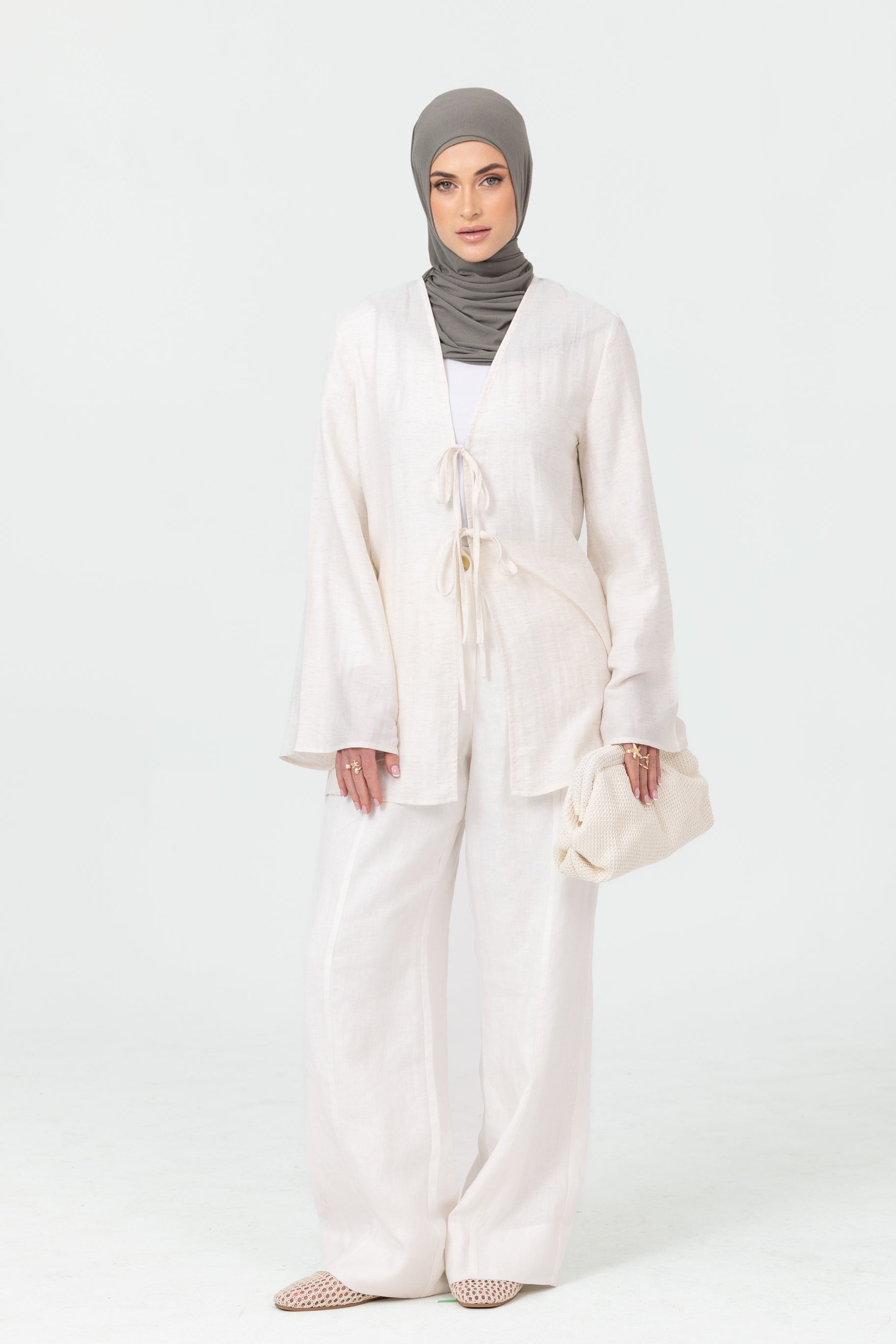 Nadira Linen Tie Up Top - Oat