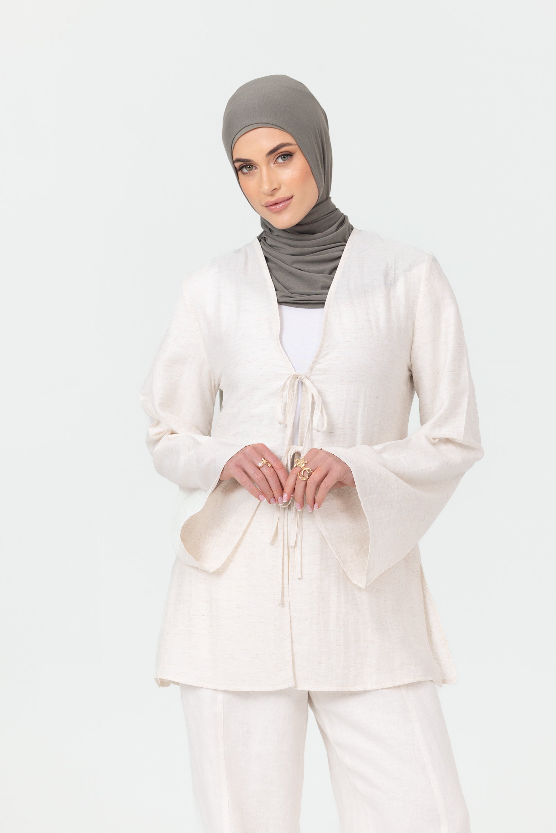 Nadira Linen Tie Up Top - Oat