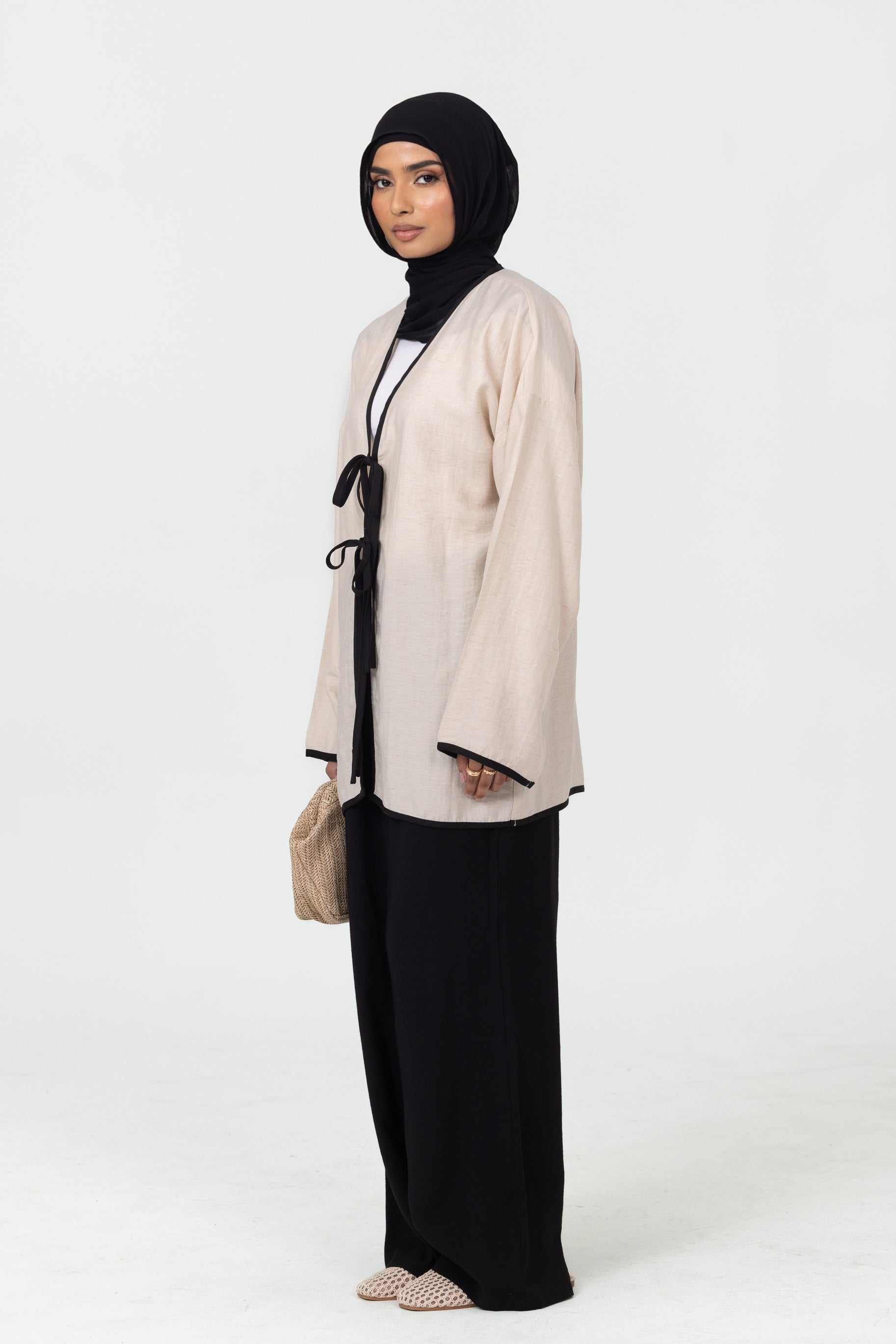 Ayla Contrast Tie Up Top - Oat