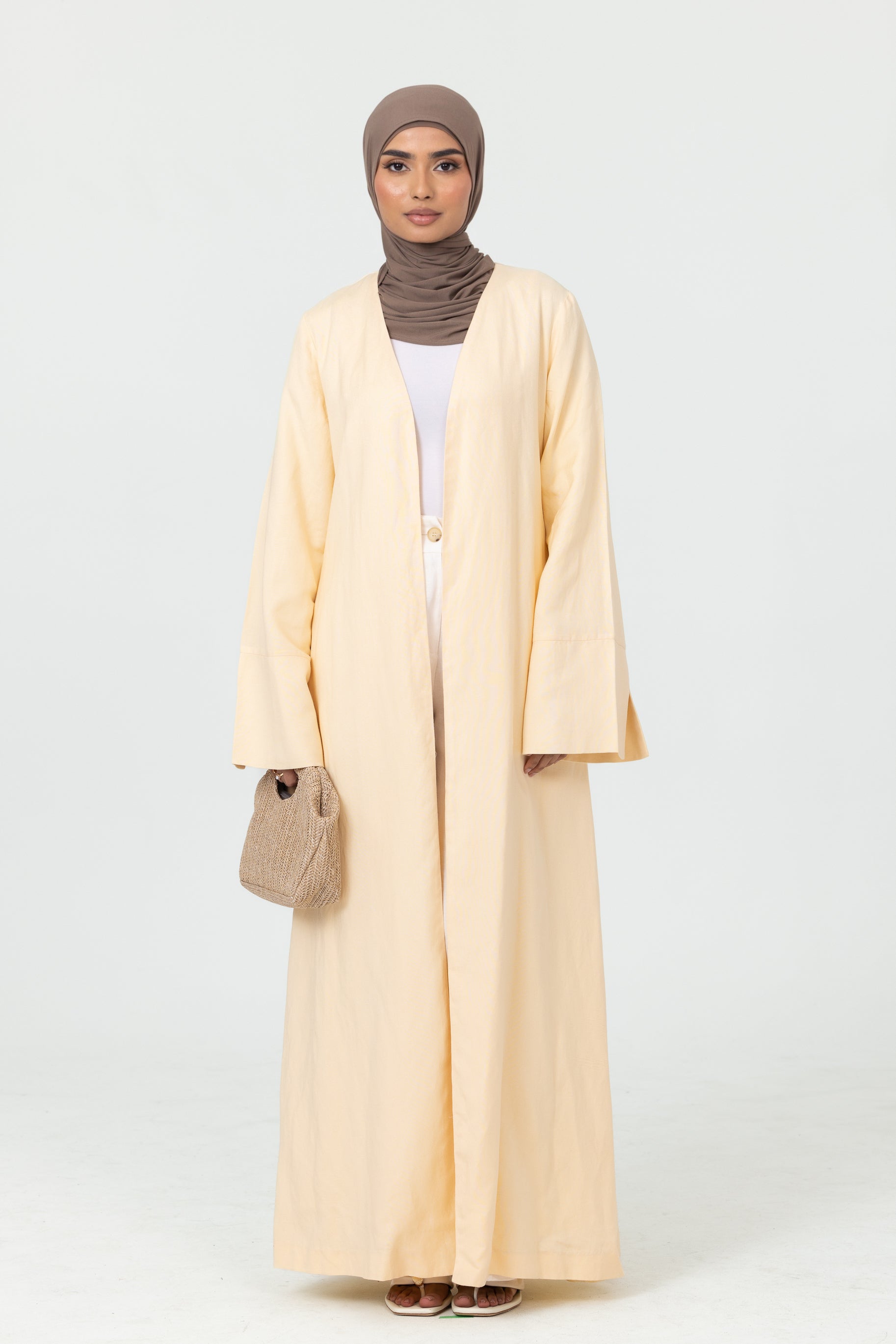 Naila Open Abaya - Butter Yellow
