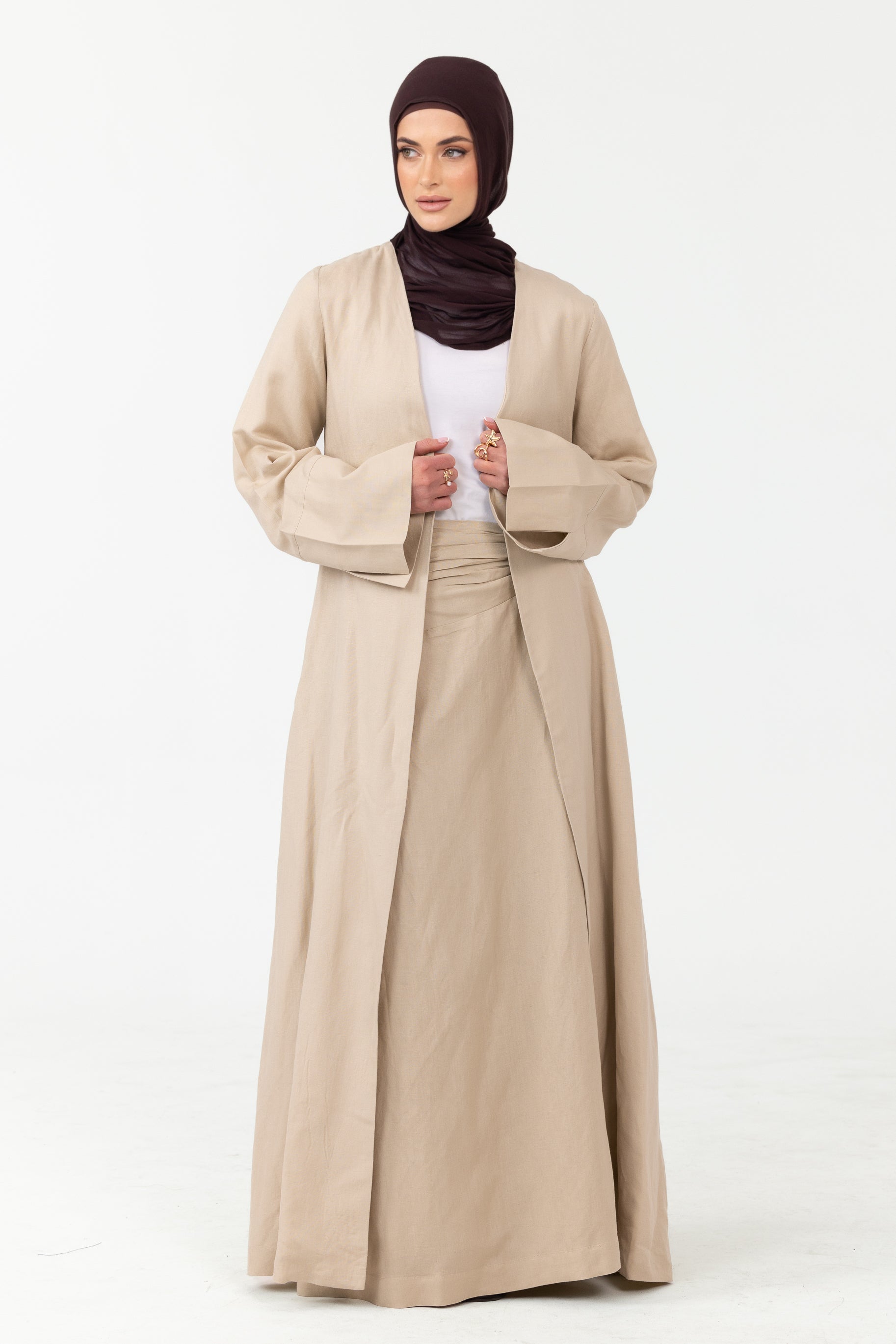 Naila Open Abaya - Stone