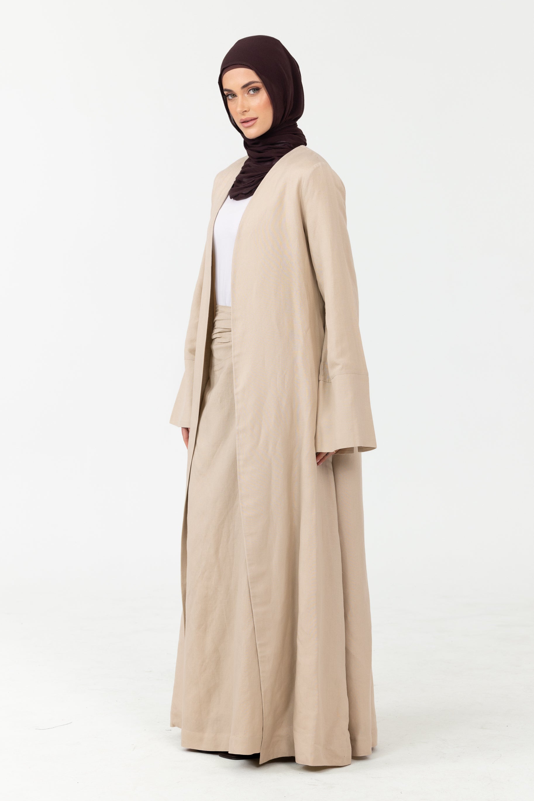 Naila Open Abaya - Stone