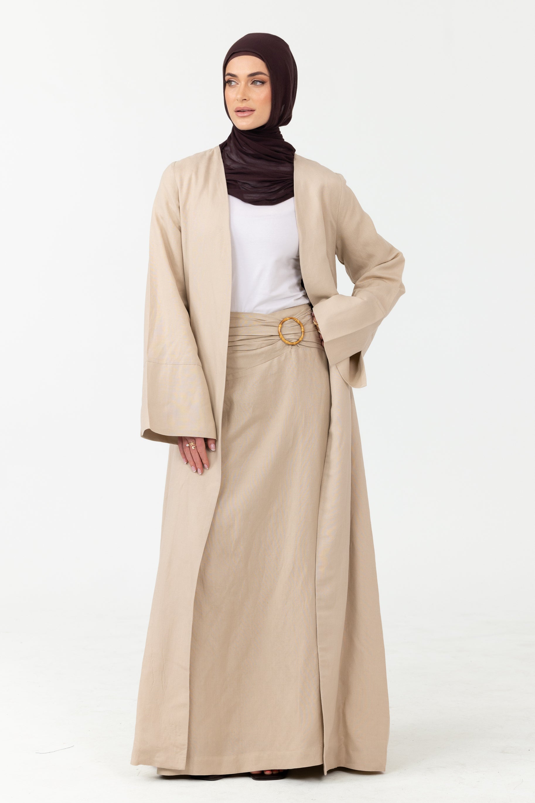 Naila A Line Linen Skirt - Stone