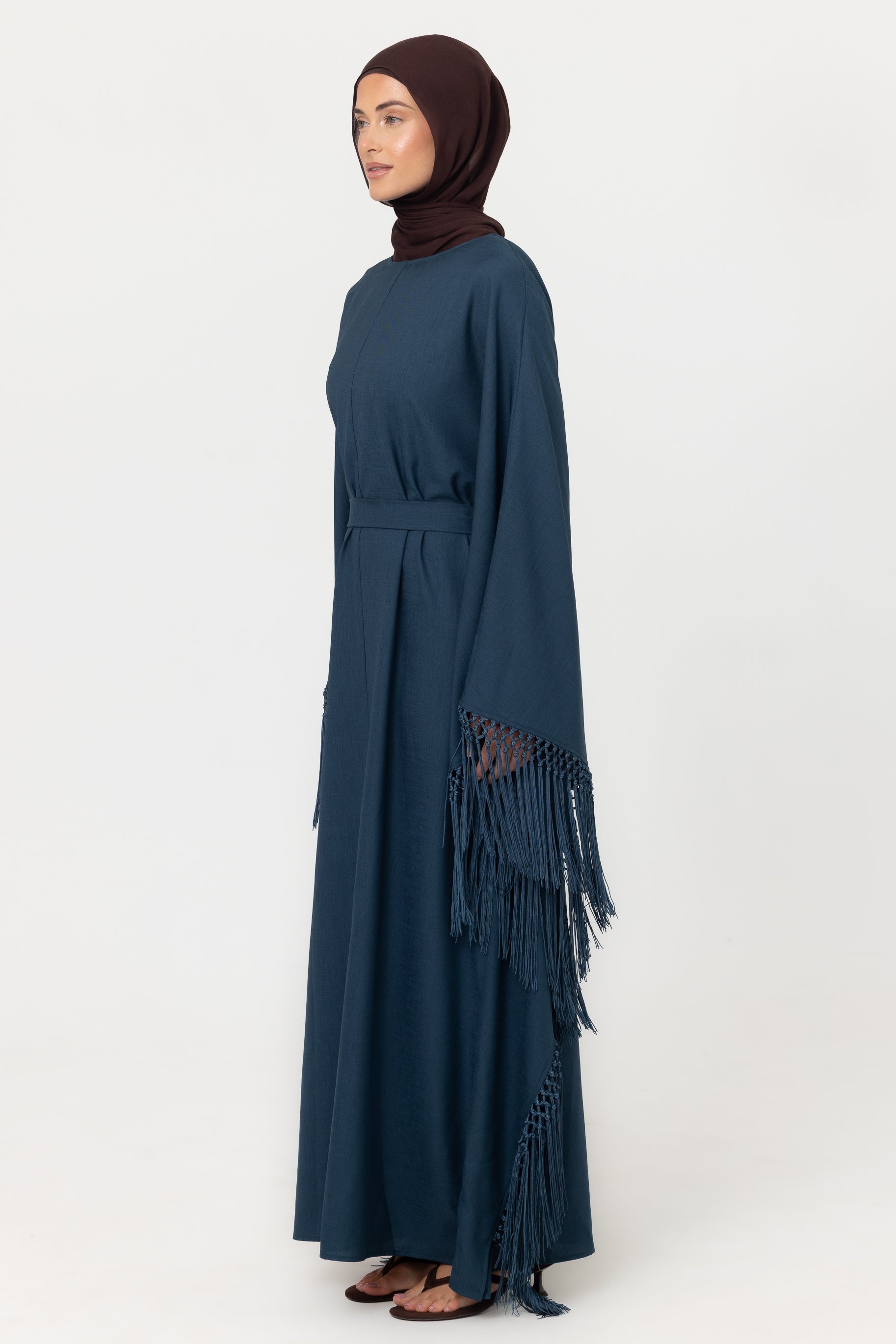 Fringed Batwing Abaya - Crystal Teal