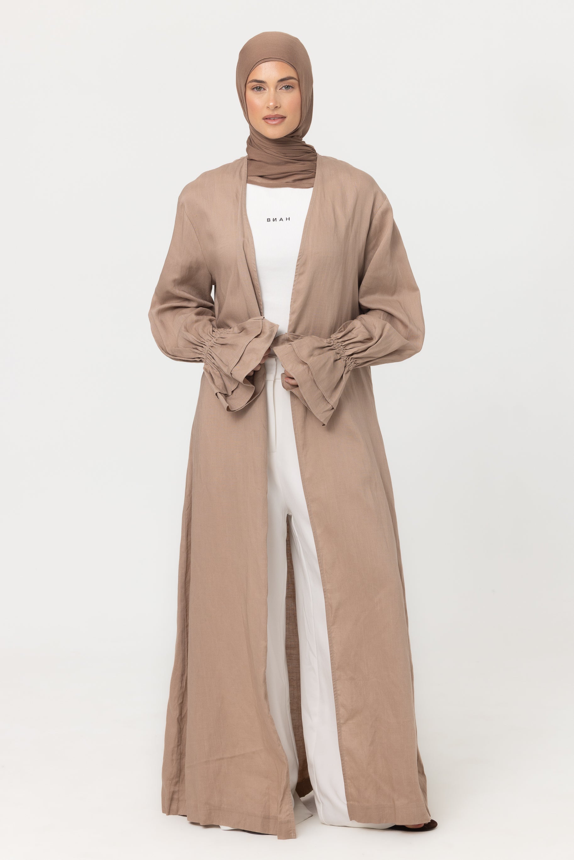 Aria Flounce Open Abaya - Mocha