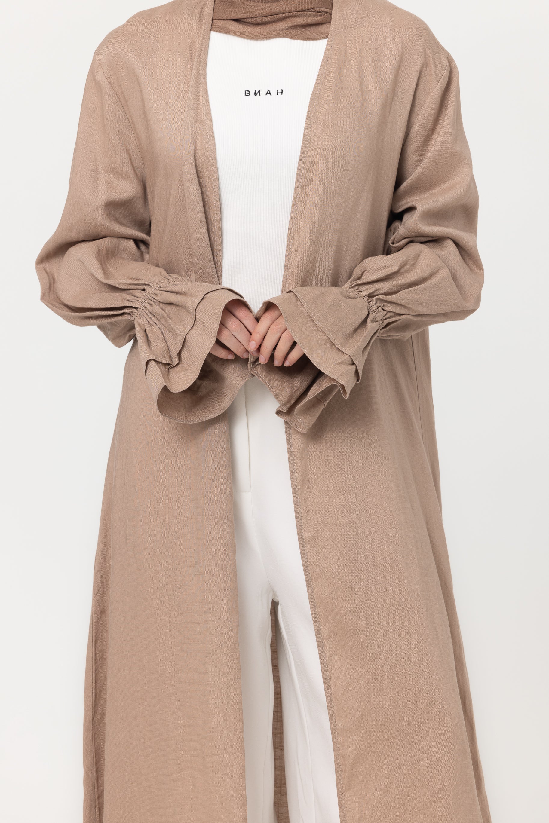 Aria Flounce Open Abaya - Mocha